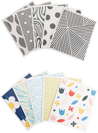 NeatNest Swedish Dishcloths for Household Use - 10 Pack Reusable Eco Cleaning Cloths with 10 Hooks, Biodegradable Sponge Cloth 70% Wood Pulp 30% Cotton for Kitchen, Bathroom, Household Use