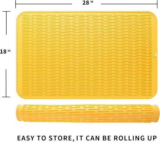 MicoYang Silicone Dish Drying Mat for Multiple Usage,Easy clean,Eco-friendly,Heat-resistant Silicone Mat for Kitchen Counter or Sink,Refrigerator or Drawer Liner Yellow 3XL 28 inches x 18 inches