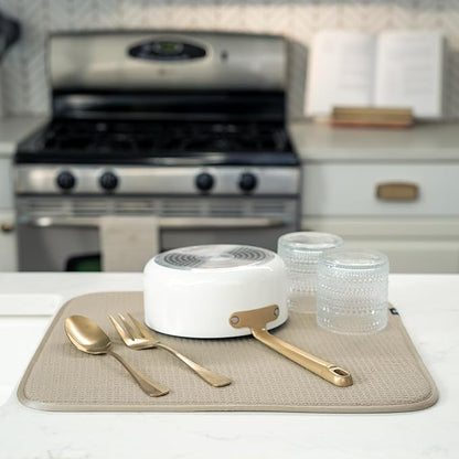 S&T INC. Dish Drying Mat 2 Pack, 16” x 18”, Absorbent Microfiber Kitchen Counter Mat, Dish Drying Pad for Dishes, Utensils, Pots and Pans, Large, Pure Cashmere