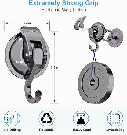 Heavy Duty Vacuum Suction Cup Hooks (2Pack) for Shower,Glass Window,Kitchen&Bathroom&Restroom Organization，Gun Silver.