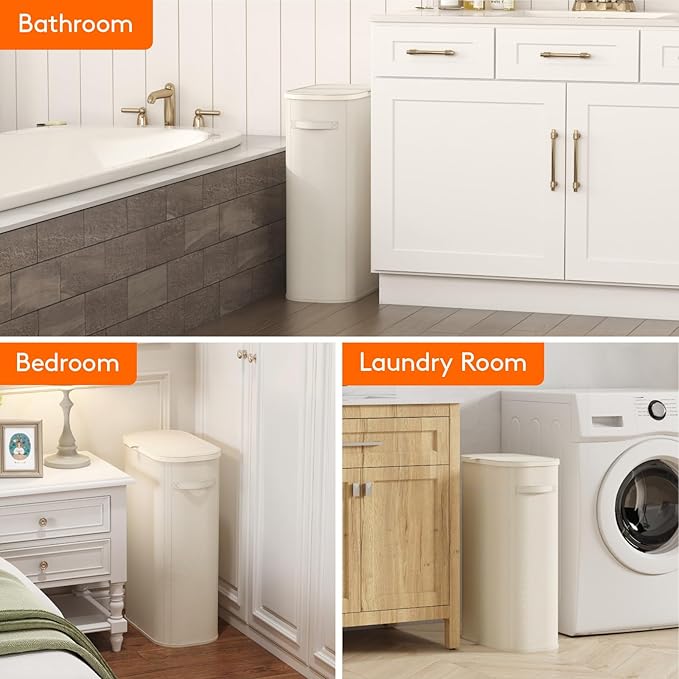 Lifewit 65L Slim Laundry Basket with Lid, Narrow Large Laundry Hamper with Plastic Handles and Removable Bag, Tall Foldable Dirty Clothes Hampers for Laundry Room, Bedroom, Bathroom, Dorm, White