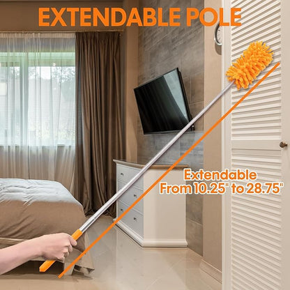 Dusters for Cleaning High Ceiling Fan, Newliton Microfiber Duster with Extension Pole 30-100" Long Handle for Ceiling Fans Blinds Cobweb Home, Orange