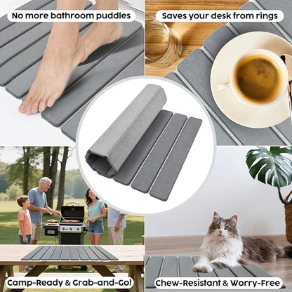 Large Stone Dish Drying Mat for Kitchen Counter, Premium Diatomaceous Earth Coaster Set for Dishes with Free Drainer Rack| Non-Slip Kitchen Sink Mat | Fast-Absorbing, (24x16 Inch, Light Grey)