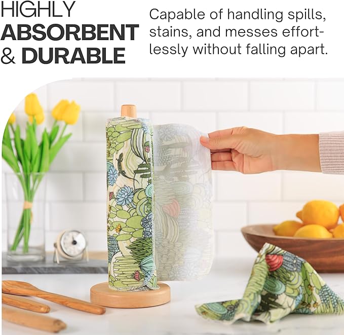 Reusable Cloth Towels - 12' x 10' Cotton Flannel Kitchen Cloth - 24 Count - Cactus