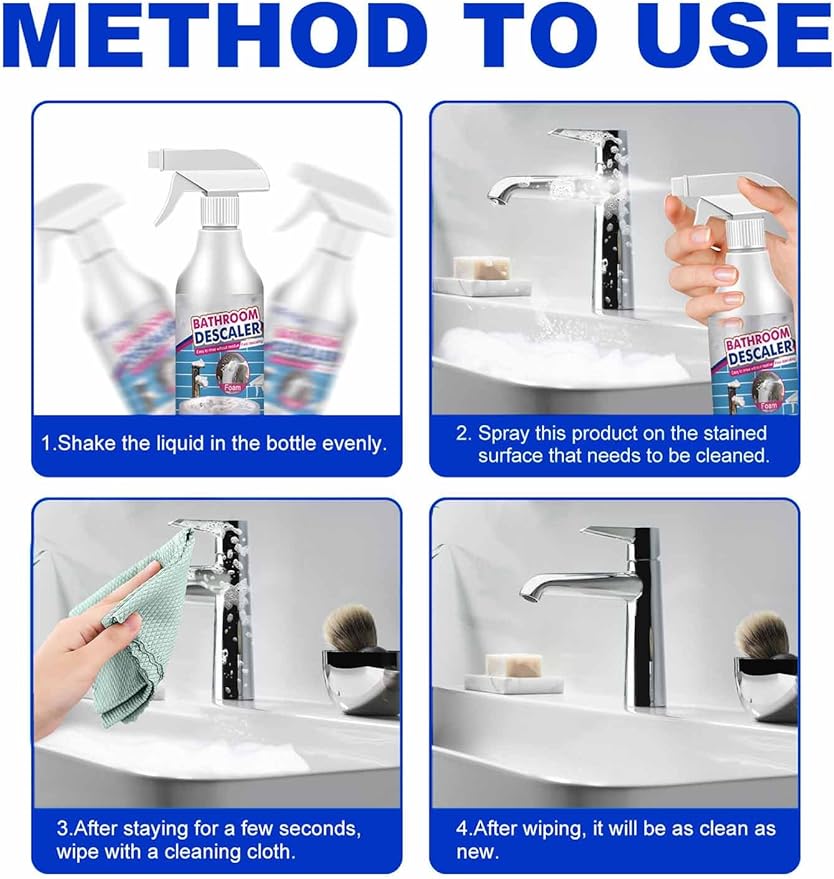 Bathroom Descaler Foam Cleaner Spray, Stubborn Stains Cleaner, All-Purpose Bathroom Descaler Stubborn Stains Foam Spray (2)