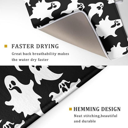 Halloween Bat Ghosts Dish Drying Mat for Kitchen Counter,Halloween Spooky Ghost Black and White Drying Mat 18 x 24 Inch Microfiber Dish Drying Pad Dish Rack Pad Drainer Mat for Coffee Bar