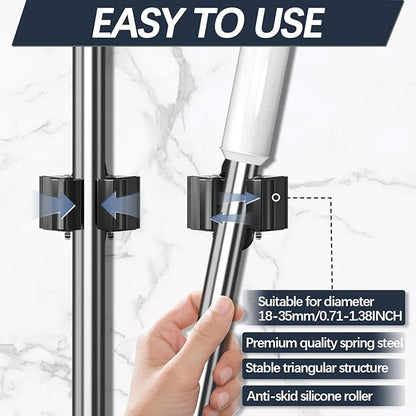 3-H Stainless Steel Broom Holder Wall Mount 6 Pack- Heavy Duty Mop Organizer, Wall Mounted Broom Storage with Secure Mounting for Kitchen Laundry Garage Bathroom (Space Saving)