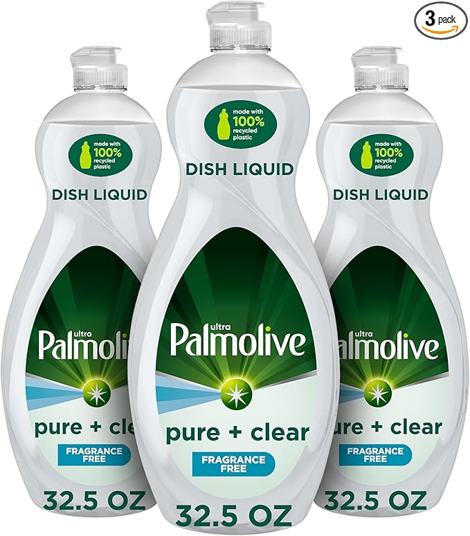 Palmolive Ultra Dishwashing Liquid Dish Soap, Pure + Clear Fragrance Free (Packaging may vary) - 32.5 Fluid Ounce (Pack of 3)