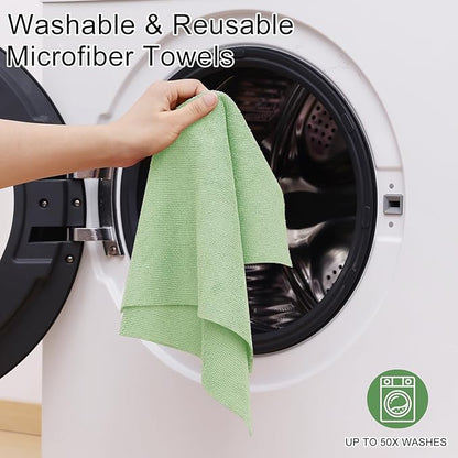 Homaxy Tear Away Dish Cloths Rolls, 75 Sheets-11.8" X 11.8", Reusable Washable Dish Towels for Kitchen, Ultra Absorbent and Quick Drying Microfiber Cleaning Rags, Green