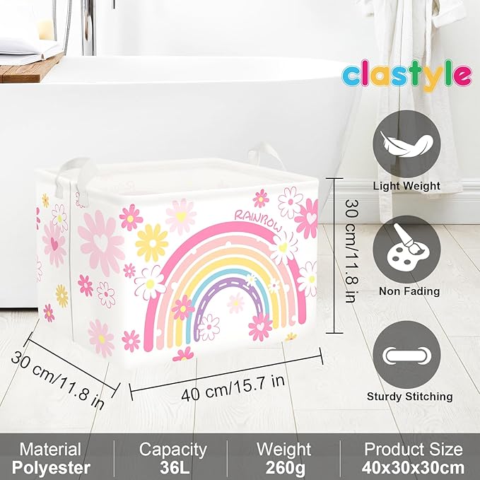 Clastyle Rainbow Baby Laundry Hamper Cloud Kid Storage Basket Women Girl Gift Toy Box Collapsible Clothes Organizer Nursery Bin for Bedroom,Daisy,40 * 30 * 30 cm