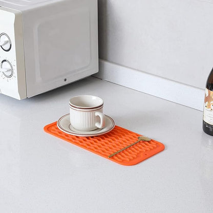 MicoYang Silicone Dish Drying Mat for Multiple Usage,Easy clean,Eco-friendly,Heat-resistant Silicone Mat for Kitchen Counter or Sink,Refrigerator or Drawer Liner Orange S 12 inches x 6 inches