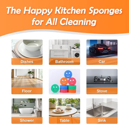 8 Colorful Smile Scrub Sponges, Temperature Controlled Sponges Kitchen, Bulk Dish Sponge for Cleaning, Multi Functional Cleaning Sponge for Kitchen, Bathroom, Floor