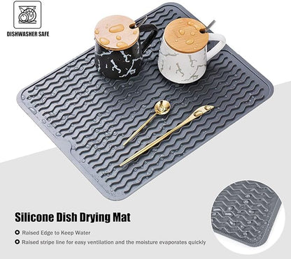 Silicone Dish Drying Mat for Multiple Usage, Easy clean, Eco-friendly, Heat-resistant Dish Drainer Mat for Kitchen Counter,Sink,Refrigerator or Drawer liner (12" x 12", BEIGE)