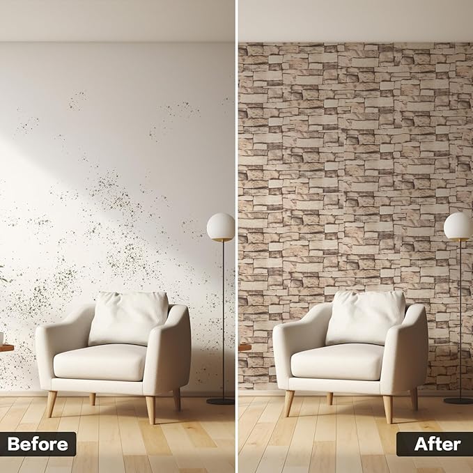 20PCS 3D Wall Panels Peel and Stick Foam, Self-Adhesive Decorative 3D Brick Wallpaper Wall Covering, Faux Stone Wall Panel Foam Brick for Living Room, Kitchen, Bathroom