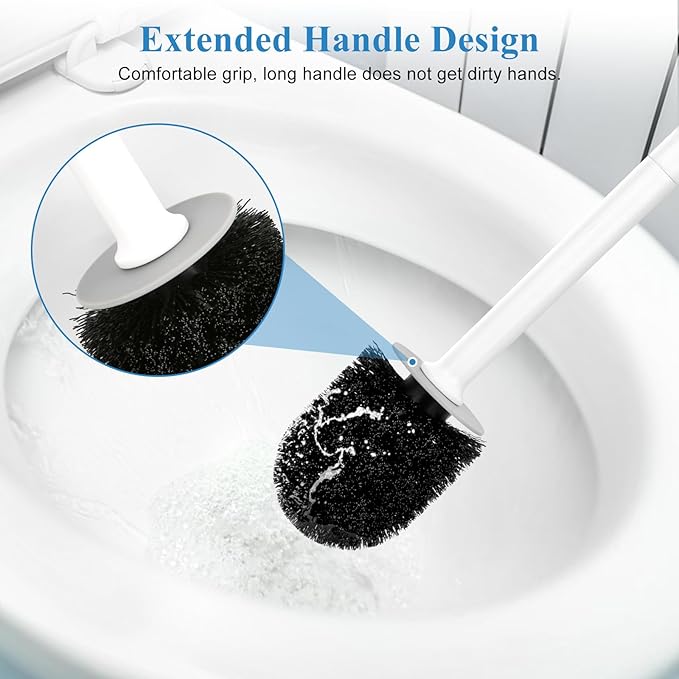 Toilet Bowl Brush and Holder, Toilet Scrubber 2 Pack with Long Handle, Easy to Hide, Drip-Proof, Deep Cleaning