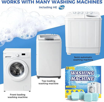 Washing Machine Cleaner Tablets, 24 Pack, Deep Cleaning Descaler and Suitable for Most Washer Machine Cleaner Front Loader and Top Load, Compatible with HE Models