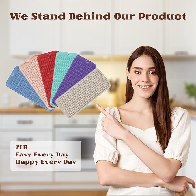 ZLR Silicone Sponge Holder & Sink Caddy Tray (6" x 17") - Narrow Dish Drying Mat for Kitchen Counter - Waterproof Soap Dispenser Organizer, Non-Slip Bathroom Vanity Tray (Mint Green)