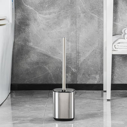 Toilet Brush and Holder Set Durable Toilet Scrubber Sleek Toilet Bowl Brush Stainless Steel Bathroom Toilet Brush Set with Lid Toilet Cleaning Brush(1, Stainless Steel)
