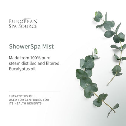 European Spa Source Eucalyptus ShowerSpa Mist Spray for Aromatherapy, At Home Spa Experience, Sinus Congestion Relief, and Tension Relief, 4 fl oz.