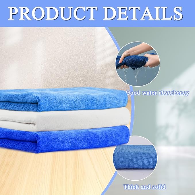 6 Pcs Extra Large Microfiber Cleaning Cloth, 20" x 30" Washable Reusable Large Floor Cloth Rags, Microfiber Towels for Mop Cleaning Office Bathrooms Housekeeping (Blue, White)