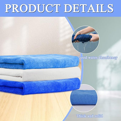 6 Pcs Extra Large Microfiber Cleaning Cloth, 20" x 30" Washable Reusable Large Floor Cloth Rags, Microfiber Towels for Mop Cleaning Office Bathrooms Housekeeping (Blue, White)