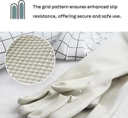 Myungjin 2 Pairs Reusable Waterproof Non-Slip Honeycomb Grip Latex Rubber Gloves with Hang-Dry Hooks/Hanging Loops for Dishwashing Household Cleaning Cooking (Medium OverFit)