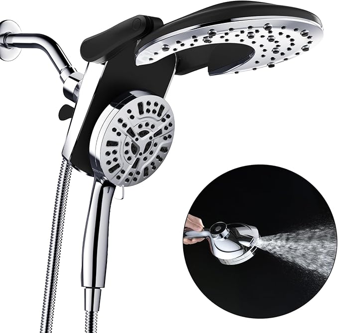 Rain Shower Head with Handheld: Foldable High Pressure Shower Heads with Handheld Spray Combo, 9 Spray Settings/Modes Hand Held Showerhead Dual Rainfall Shower Head Built-in Magnetic Docking and Jets