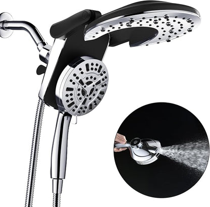 Rain Shower Head with Handheld: Foldable High Pressure Shower Heads with Handheld Spray Combo, 9 Spray Settings/Modes Hand Held Showerhead Dual Rainfall Shower Head Built-in Magnetic Docking and Jets