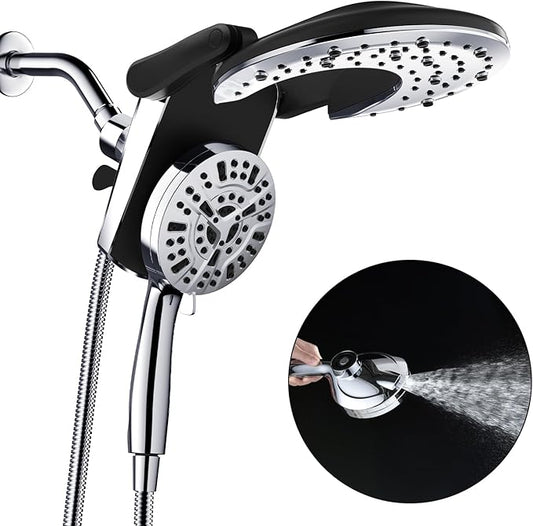 Rain Shower Head with Handheld: Foldable High Pressure Shower Heads with Handheld Spray Combo, 9 Spray Settings/Modes Hand Held Showerhead Dual Rainfall Shower Head Built-in Magnetic Docking and Jets