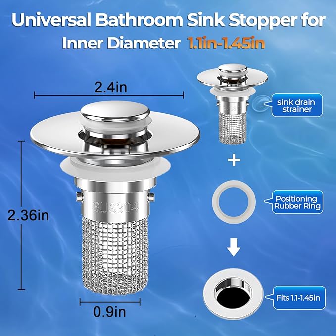Sink Stopper Hair Catcher,(4PCS) Pop-up Sink Drain Strainer with Removable Stainless Steel Strainer Basket Hair Catcher, Bathroom Sink Strainer for Bathroom Sink Stopper Replacement