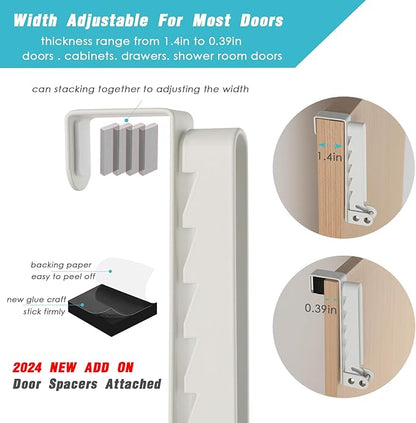 2 Pack Clothes Drying Rack, All Metal Over The Door Hooks, Thickness Adjustable, Collapsible, Space-Saving Hangers Organizer, Fit 1/2/5'' Doors (White)