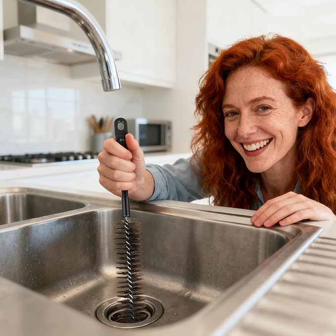 Garbage Disposal Cleaner Brush, Extra Long Handle for Deep Cleaning, 3D Nylon Brush Head Eliminates Residue and Odor, Universal Fit for All Disposal Units, Keep Your Kitchen Fresh and Hygienic 15inch