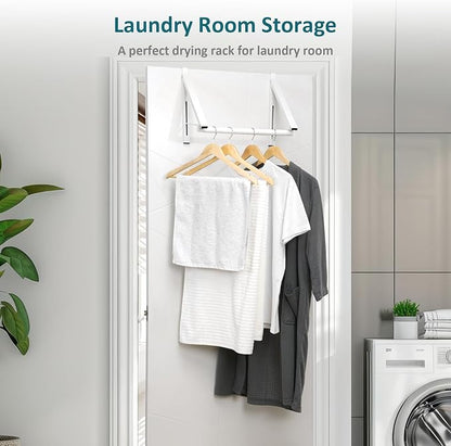 Foldable Over The Door Clothes Hanger, Space Saving Small Clothes Rack Door Hangers for Clothing, 2Pack, White