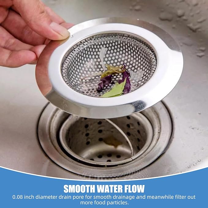 Kitchen Sink Strainer Stainless Steel, LASSHSWA Kitchen Sink Drain Strainer, Sink Strainers for Kitchen Sinks with Large Wide Rim 4.5" Diameter (2)
