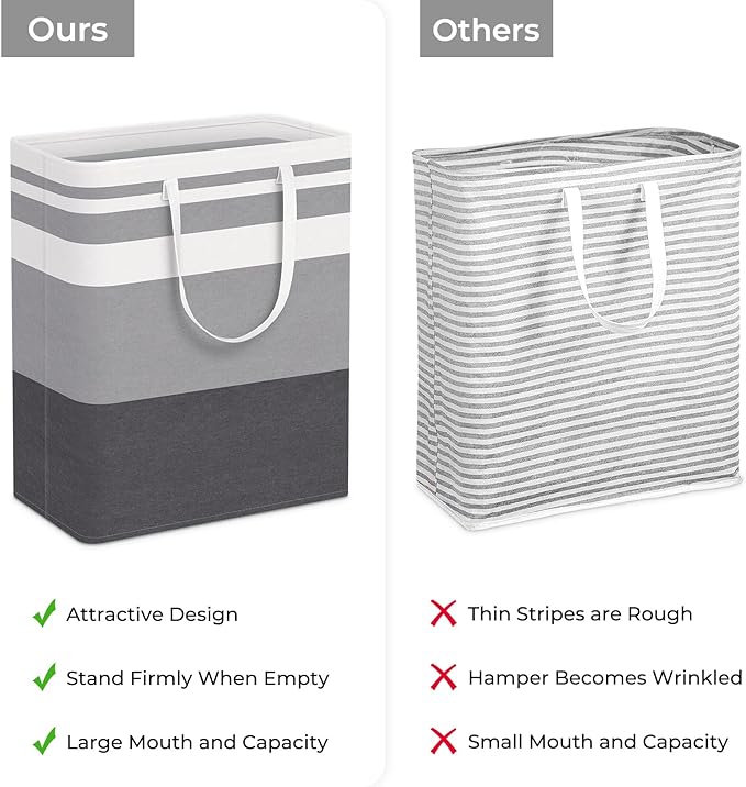 HomeHacks 4-Pack Large Laundry Basket, Waterproof, Freestanding Laundry Hamper, Collapsible Tall Clothes Hamper with Extended Handles for Clothes in the Dorm and Family-(Gradient Grey, 125L)