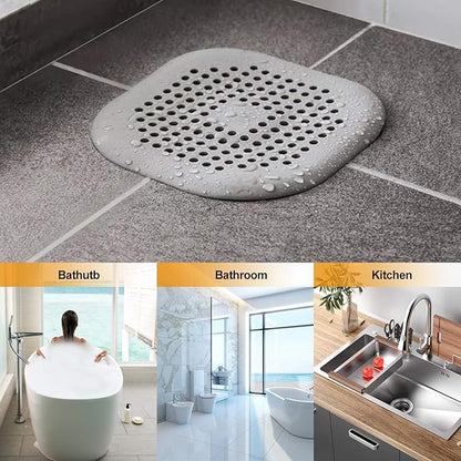 Hair Drain Catcher,Square Drain Cover for Shower Silicone Hair Stopper with Suction Cup,Easy to Install Suit for Bathroom,Bathtub,Kitchen 4 Pack (Grey Aluminium White)