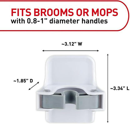 Command Broom and Mop Grippers,2 Hangers and 4 Strips,Damage-Free Hanging Wall Mount-and Mop Holder,Household Cleaning Organizer for Christmas Decorations,Holds up to 4 lb,Plastic,(Pack of 6)