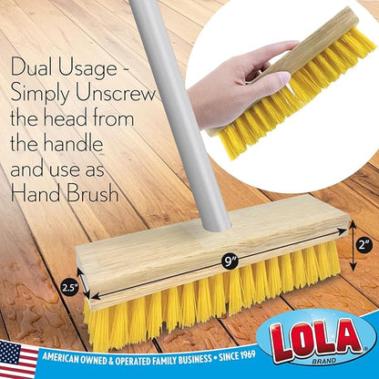 LOLA Deck Scrub Brush Outdoor Broom, Durable Bristles Remove Dirt, Grime, Grout, Leaves, Snow on Patios, Decks, Wet or Dry, 2 Pack