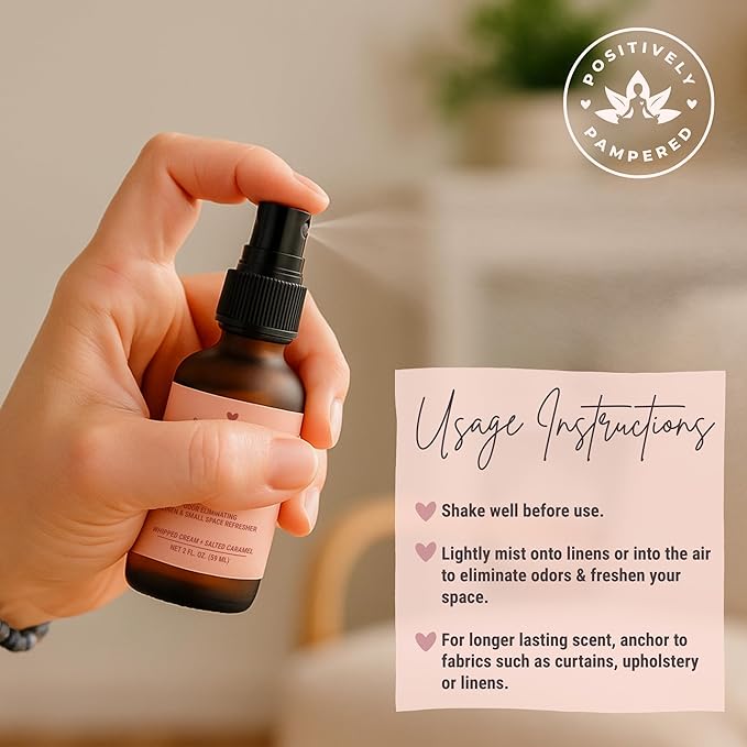 Sweet Cream Luxury Small Space Air & Linen Freshener Spray - Whipped Cream + Salted Caramel - Designer-Inspired Home Fragrance - Non Toxic Room Spray + Odor Eliminator - 2 oz Travel Size