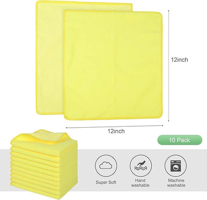 SINLAND Microfiber Dish Cloth for Washing Dishes Dish Washing Rags Best Kitchen Washcloth Cleaning Cloths Wash Cloths with Poly Scour Side 12Inchx12Inch 10 Pack Yellow