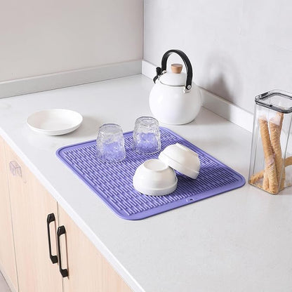 MicoYang Silicone Dish Drying Mat for Multiple Usage,Easy clean,Eco-friendly,Heat-resistant Silicone Mat for Kitchen Counter or Sink,Refrigerator or Drawer Liner Light Purple 2XL 24 inches x 18 inches