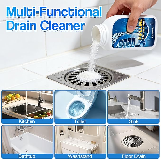 Strong Drain Cleaner for Kitchen, 2026 New Pipeline Dredging Agent, Fast Powerful Unclog Sink Drain Cleaner, Powerful Grease Dissolver for Bathroom, Pipe Cleaning Solution for Homeowner (1pcs)
