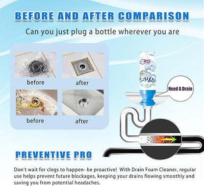 Drain Foam Cleaner, Drain Cleaner Foam, Powerful Sink And Drain Cleaner Foam, Liquid Hair Drain Clog Remover For Kitchen Drain, Sinks, Tubs (2 PCS)