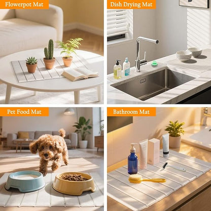 2-in-1 Stone Drying Mat Kit – Faucet Mat for Kitchen Sink & Drying Stone for Countertop, Quick Dry Diatomaceous Earth Dish Mat Set, Foldable & Non-Slip for Dishes & Bottles