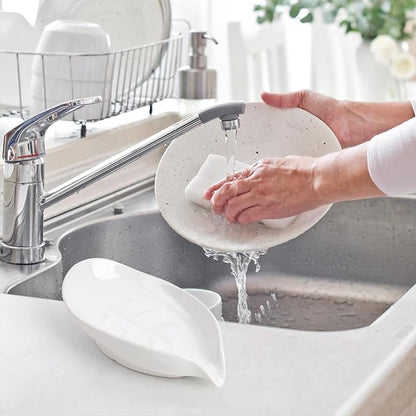 Soap Dish 2PCS, Self-Draining Bar Soap Holder, Leaf Shape Ceramic Drain Soap Dishes for Bathroom Kitchen, Easy to Clean Keeps Soap Dry, White, ANTIS'S HOME