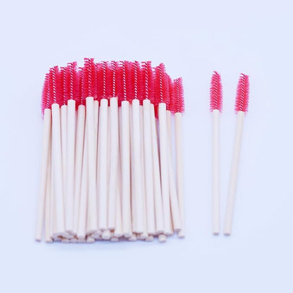 100 Pcs per Container Disposable Wood Mascara Wands, Bamboo Spoolies Brush for Eyelash Extensions, Spooly Eyebrow Brushes Lash Wand Applicator Stick (Red)