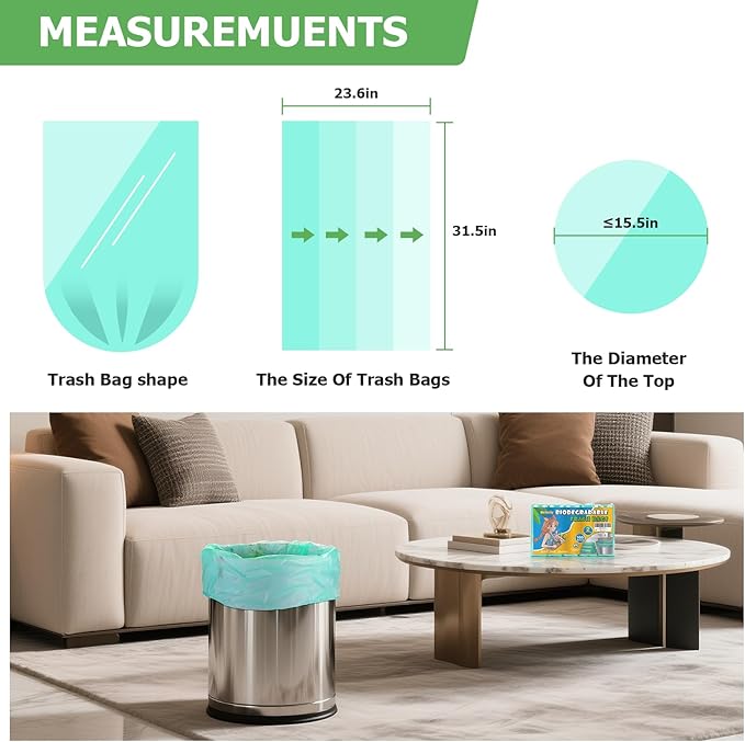 Garbage Bags 13 Gallon Tall Kitchen - Clear Green Biodegradable Large Trash Bags Unscented Leak-Proof Wastebasket Can Liners for Office Bedroom Toilet or Outdoor Heihaily Bulk 75 Count