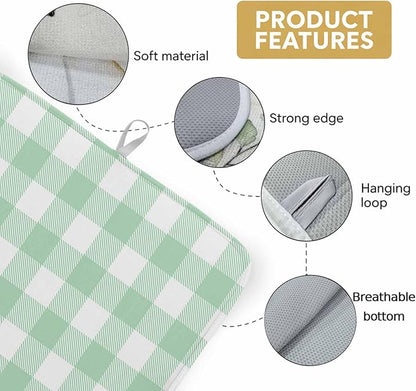 Dish Drying Mat Light Green Buffalo Check Plaid Drying Mats for Kitchen Counter Farmhouse Style Absorbent Microfiber Dish Drainer Quick Drying Coffee Mat with Hanging Loop, 18 x24 inch