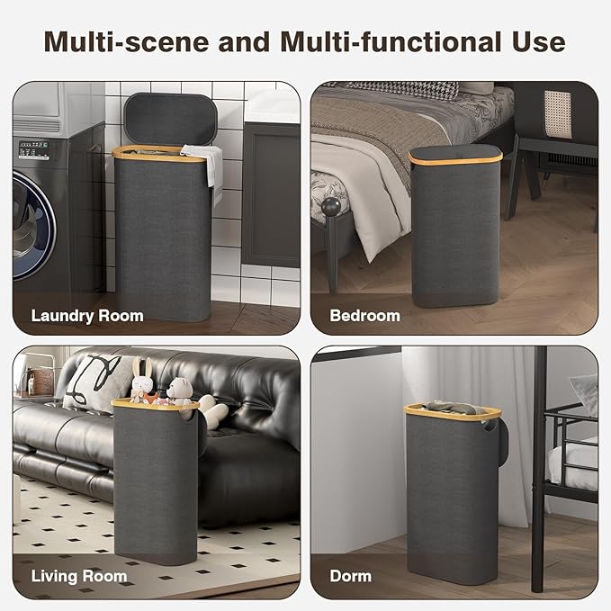 75L Slim Laundry Hamper with Lid, Dirty Clothes Hampers for Laundry, Collapsible Laundry Baskets for Small Spaces, Bedroom, Bathroom, Laundry Room, Dark Grey