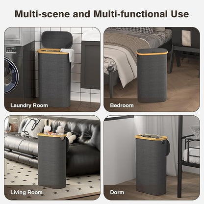 75L Slim Laundry Hamper with Lid, Dirty Clothes Hampers for Laundry, Collapsible Laundry Baskets for Small Spaces, Bedroom, Bathroom, Laundry Room, Dark Grey